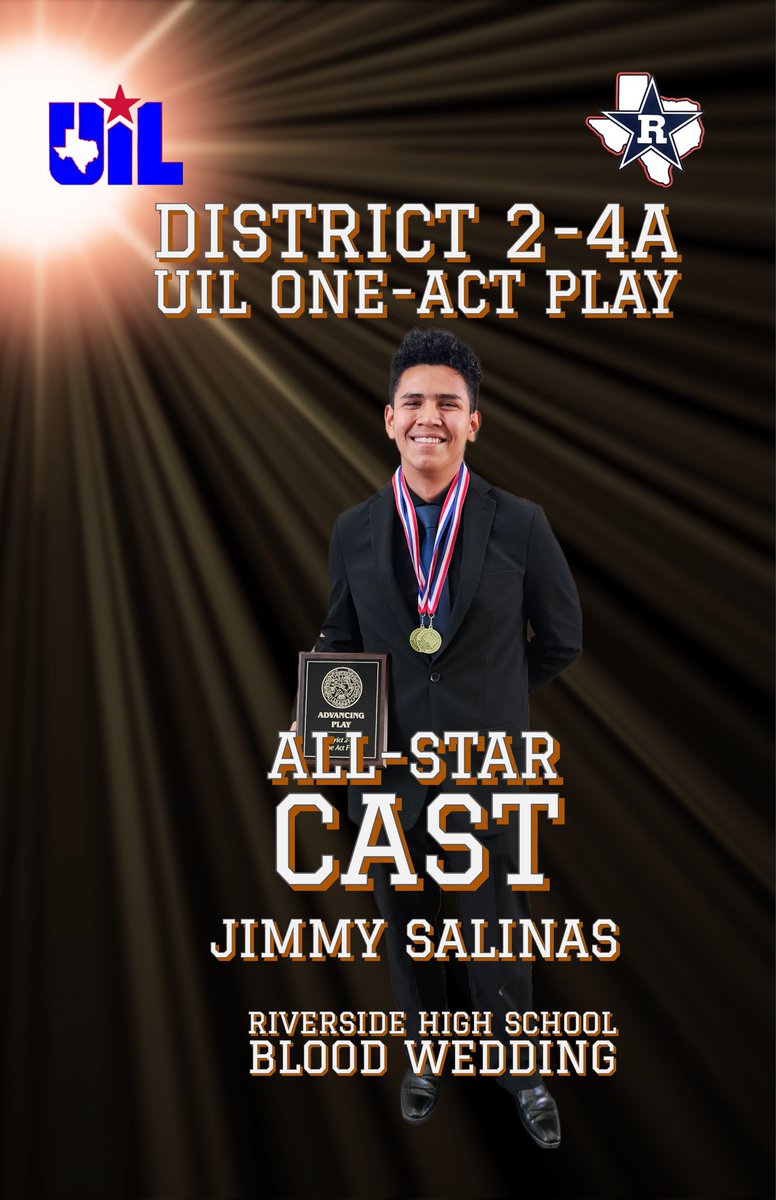 Congratulations to <a href="/Riverside_4ever/">Riverside_Rangers</a> Jimmy Salinas for receiving an All-Star Cast acting award at the District 2-4A One-Act Play Competition. We are proud of you. #riverside4ever