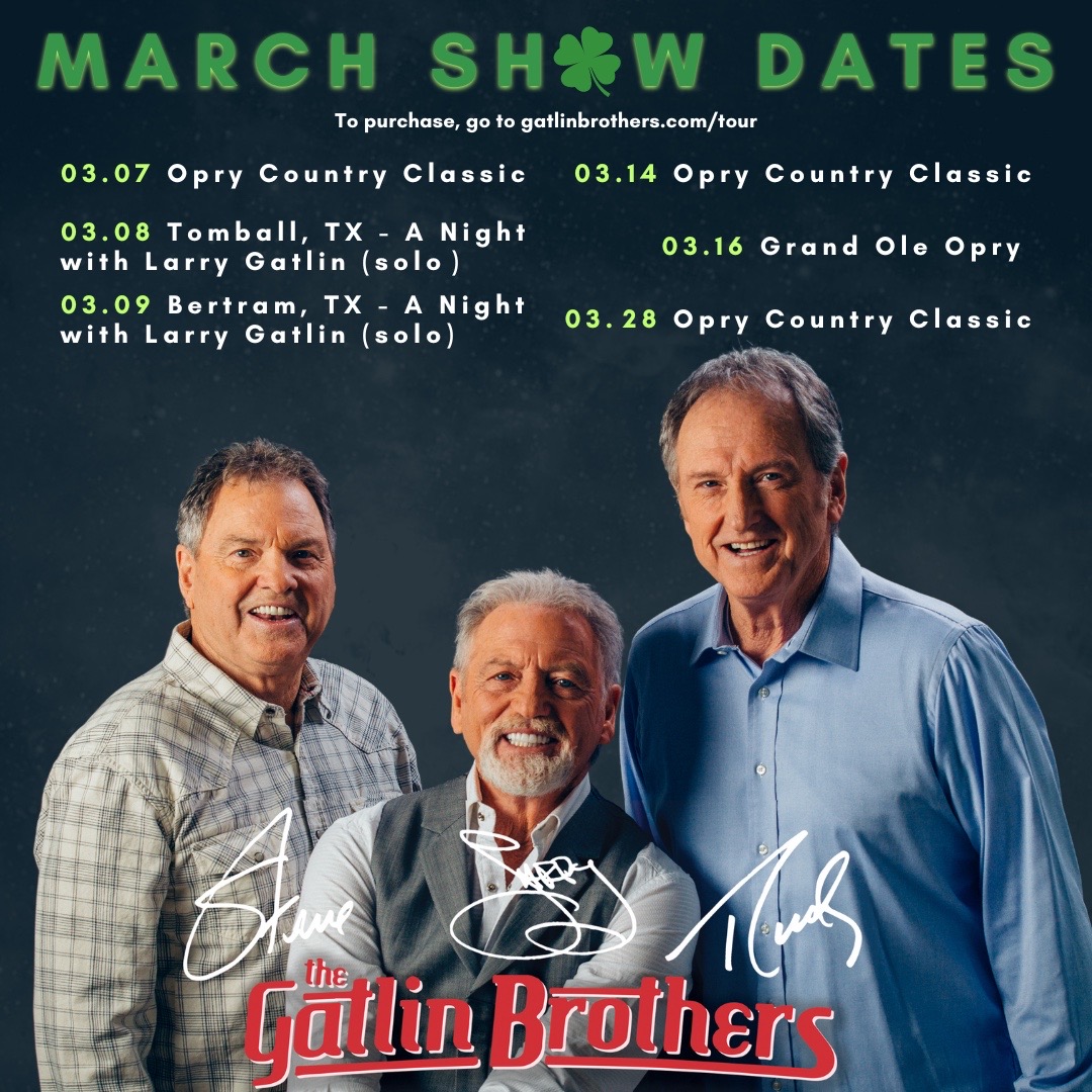 March shows 👆 • Click the link in our bio or go to Gatlinbrothers.com/tour to get tickets 🎟️ • • #thegatlinbrothers #gatlin #larrygatlin #tour #livemusic #grandoleopry #oprycountryclassic @opry