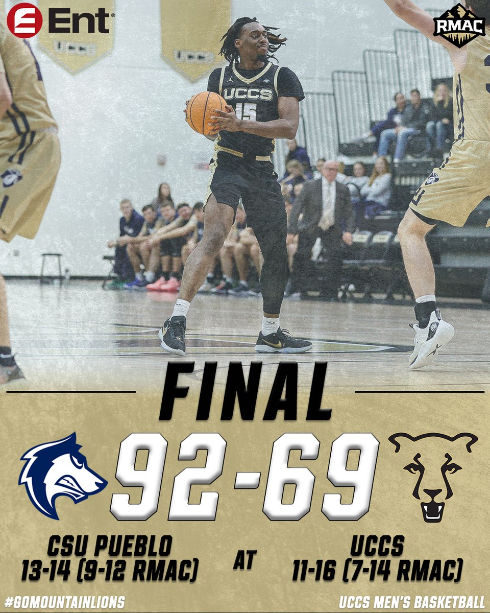 FINAL | UCCS 6️⃣9️⃣, CSUP 9️⃣2️⃣ 🏀 Martinez: 17 Pts, 1 Stl 🏀 Stodart: 10 Pts, 5 Reb 🏀 Saar: 11 Pts, 1 Blk 🏀 Jaudon: 10 Pts 📅 Back at it tomorrow night vs. N. Mexico Highlands at 7pm. #GoMountainLions #RMACmbb