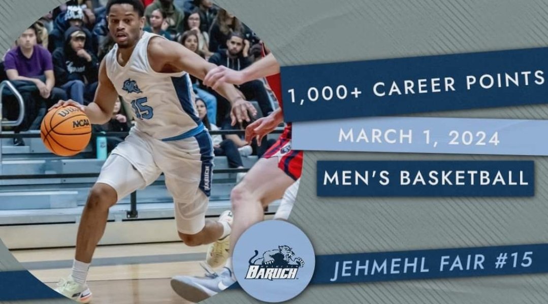 Congratulations to Jehmehl Fair on scoring his 1,000th career point tonight during the NCAA 1st round game at Randolph Macon College in Virginia. 👏🏀 @BaruchAthletics @BaruchBearcatAD @CUNYAC #D3Hoops