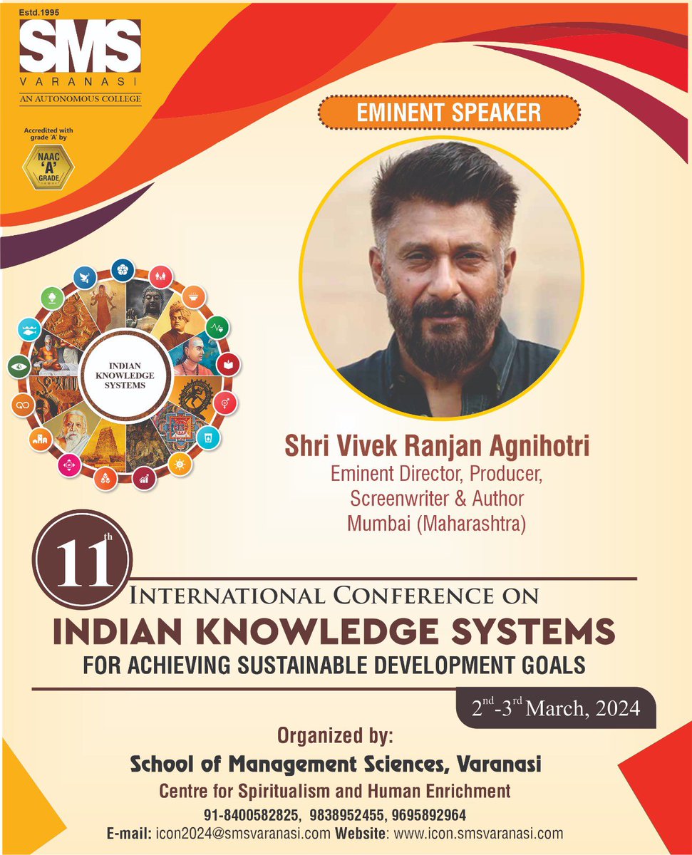 Filmmaker and bestselling author @vivekagnihotri will be speaking at 11th International Conference on INDIAN KNOWLEDGE SYSTEM, School of Management Sciences, Varanasi. #IAmBuddha