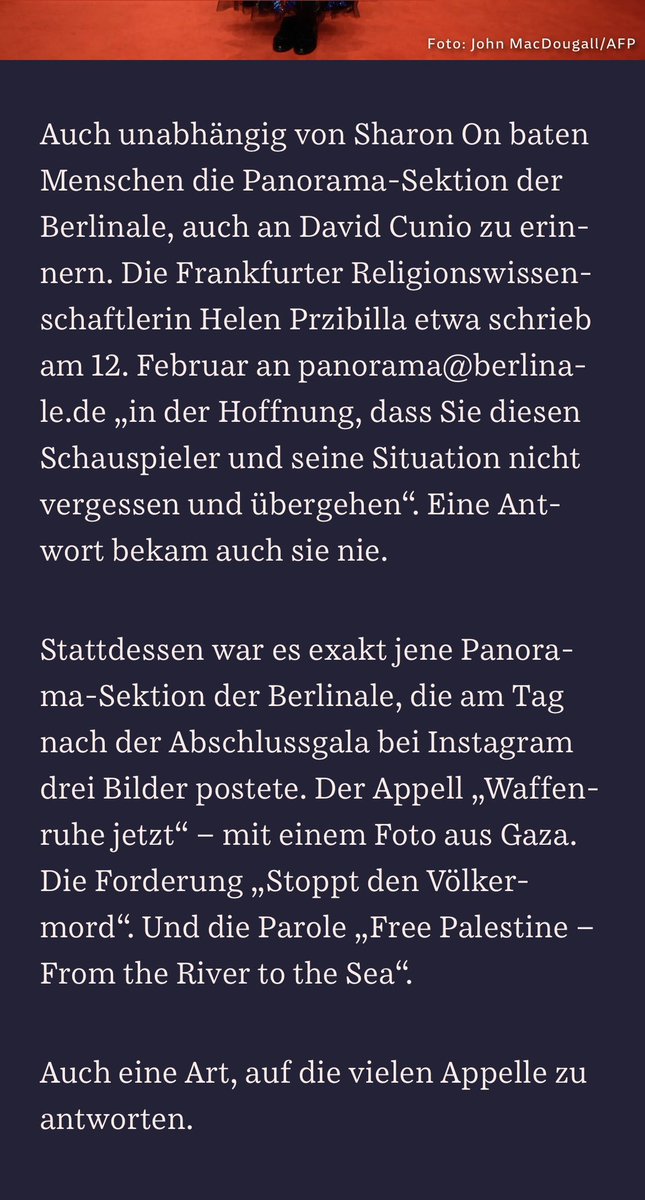 Wochenlang wurde die #Berlinale gebeten, an einen israelischen Schauspieler in Geiselhaft zu erinnern. Unsere Recherche zeigt: Über die Opfer Israels wollte man, über die Opfer der Hamas wollte man nicht reden. Heute auf der #SeiteDrei der @sz 👉🏼sueddeutsche.de/projekte/artik…