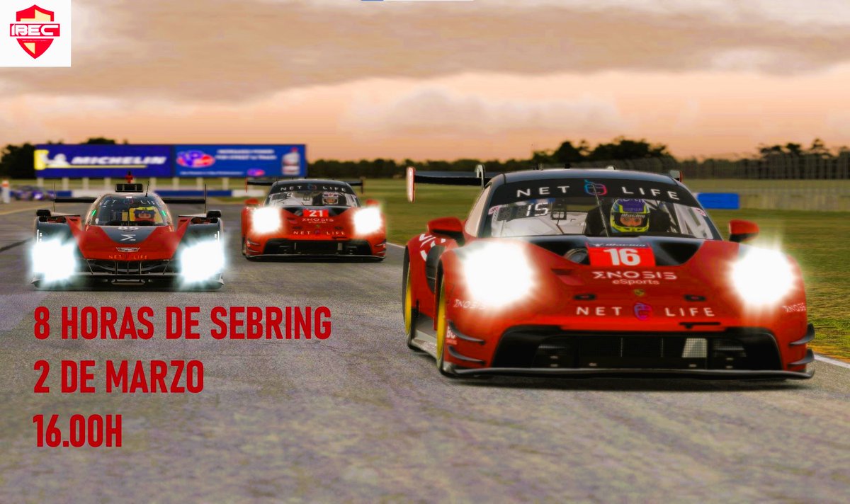 Enosis eSports (@e_enosis) on Twitter photo Dia de carreras!!!
8 Horas de Sebring <a href="/IBEC_spanish/">IBerian Endurance Challenge</a> y todo por decidir!!! Sigue a nuestros pilotos de GTP y GT3: <a href="/AritzPaz/">Aritz Paz</a> <a href="/Bruno_F_Almeida/">Bruno Almeida</a> <a href="/msa987_/">M.Santos 🛶⛱️ 🦁</a> <a href="/valverDf1_/">marcos⁶¹🪐</a> <a href="/antizyklon/">Jorge Correia</a> <a href="/73malasangre/">73malasangre</a> <a href="/ZanAp74/">Zan A</a>
Live 📺twitch.tv/spanishresiste…
Mucha suerte y nos vemos en meta!!! #iracing Dia de carreras!!!
8 Horas de Sebring <a href="/IBEC_spanish/">IBerian Endurance Challenge</a> y todo por decidir!!! Sigue a nuestros pilotos de GTP y GT3: <a href="/AritzPaz/">Aritz Paz</a> <a href="/Bruno_F_Almeida/">Bruno Almeida</a> <a href="/msa987_/">M.Santos 🛶⛱️ 🦁</a> <a href="/valverDf1_/">marcos⁶¹🪐</a> <a href="/antizyklon/">Jorge Correia</a> <a href="/73malasangre/">73malasangre</a> <a href="/ZanAp74/">Zan A</a>
Live 📺twitch.tv/spanishresiste…
Mucha suerte y nos vemos en meta!!! #iracing