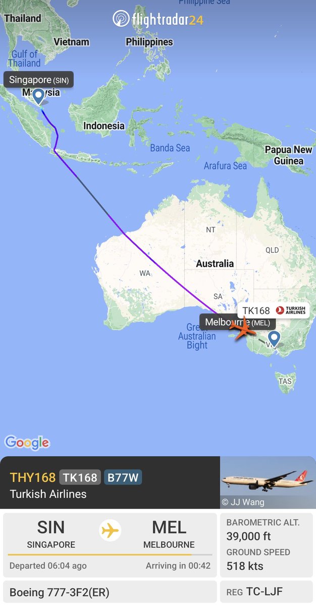 Turkish Airlines first flight on its new route to Australia, is less than 1h away from landing in Melbourne.

fr24.com/THY168/3434a144