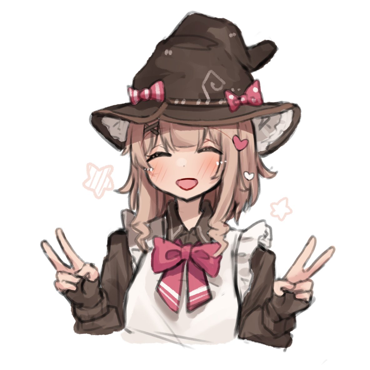 1girl solo hat closed eyes v bow witch hat  illustration images