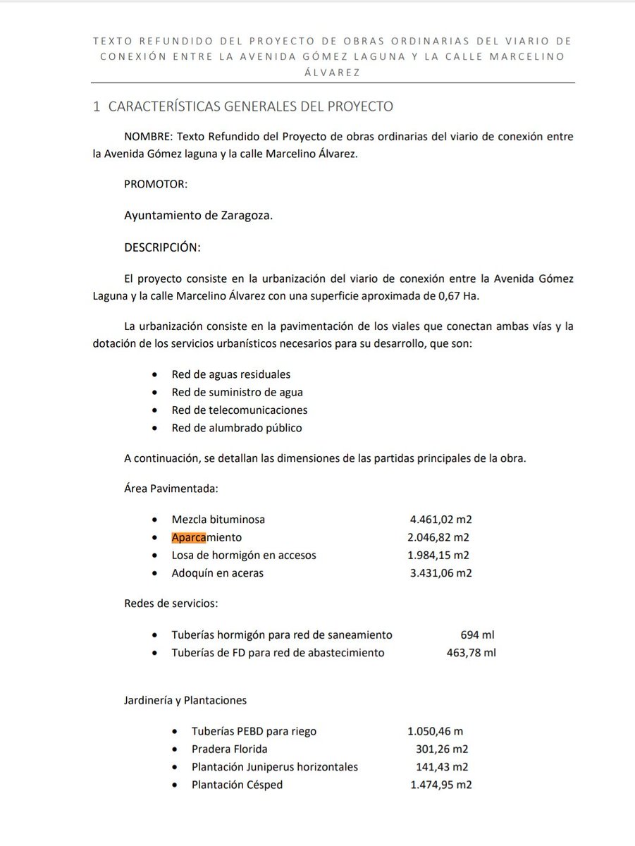 El servicio de ingeniería de desarrollo urbano del <a href="/zaragoza_es/">AyuntamientoZaragoza</a>  bajo la dirección de <a href="/vmse10/">Víctor Serrano Entío 🇪🇸</a> ignoró el tibio informe para que el nuevo vial tuviera menos aparcamiento. 
5350m2 de acera y jardín.
8491m2 de calzada, parking y acceso a parking.
#zaragoza #movilidadinteligente