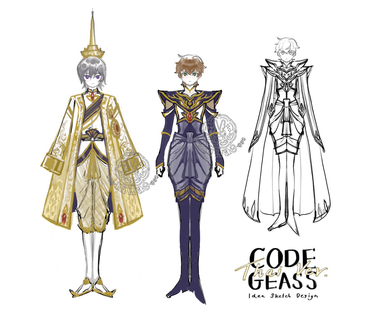 Code geass (in Thai royal costume style) ลองสเก็ตไอเดียคร่าวๆดูค่ะ ถ้าเปลี่ยนเซ็ตติ้งในเรื่องเป็นสยามประเทศ🥹 #โค้ดกีอัส