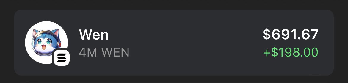 Giving away 4M $WEN (<$650)🎁

Drop your $SOL wallet, RT &amp; follow w/🔔

Picking winner in 24 hours ⏰