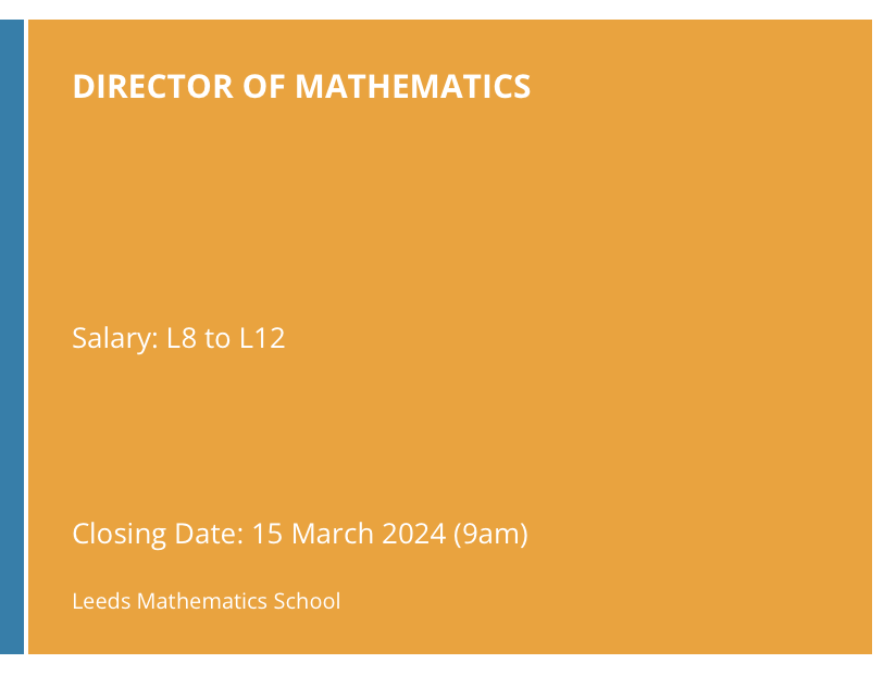 🧡maths?💙 leadership? 🧡💙changing the deal for WPE high-attainers? I'd love to talk to you about the Director of Maths role at LMaS tgat.org.uk/jobs/26489/ @kingsmathschool @ExeterMathsSc @LivMathsSchool @CamMathsSchool @LUSoM_ @ICLMathsSchool @SurreyMathsSch