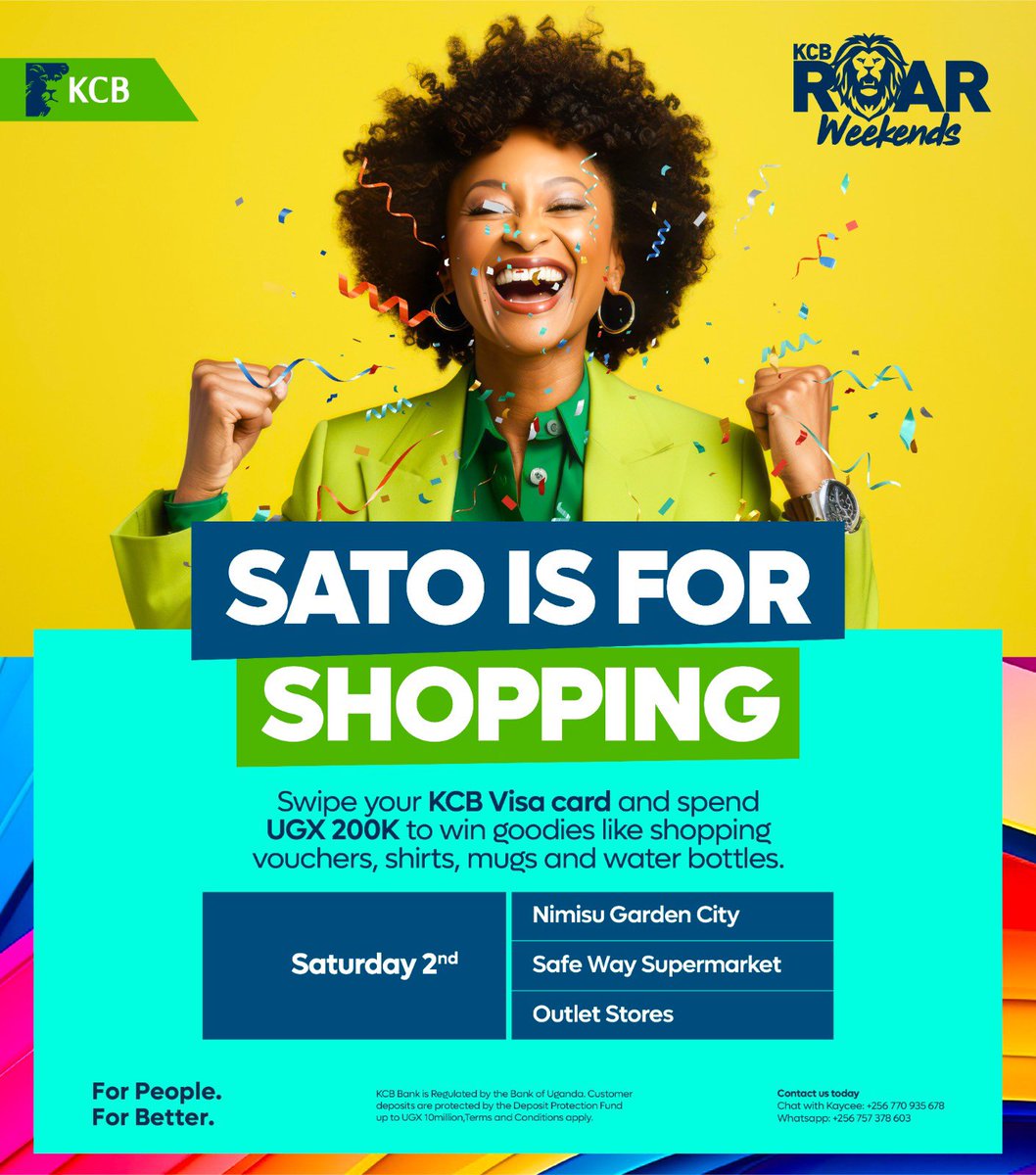 kcbbankug's tweet photo. Weekend shopping? 🤔

Visit any of our merchants and swipe up to UGX 200,000 and stand a chance to win shopping vouchers #ForPeopleForBetter #KCBRoarWeekends https://t.co/pOowOf70DL