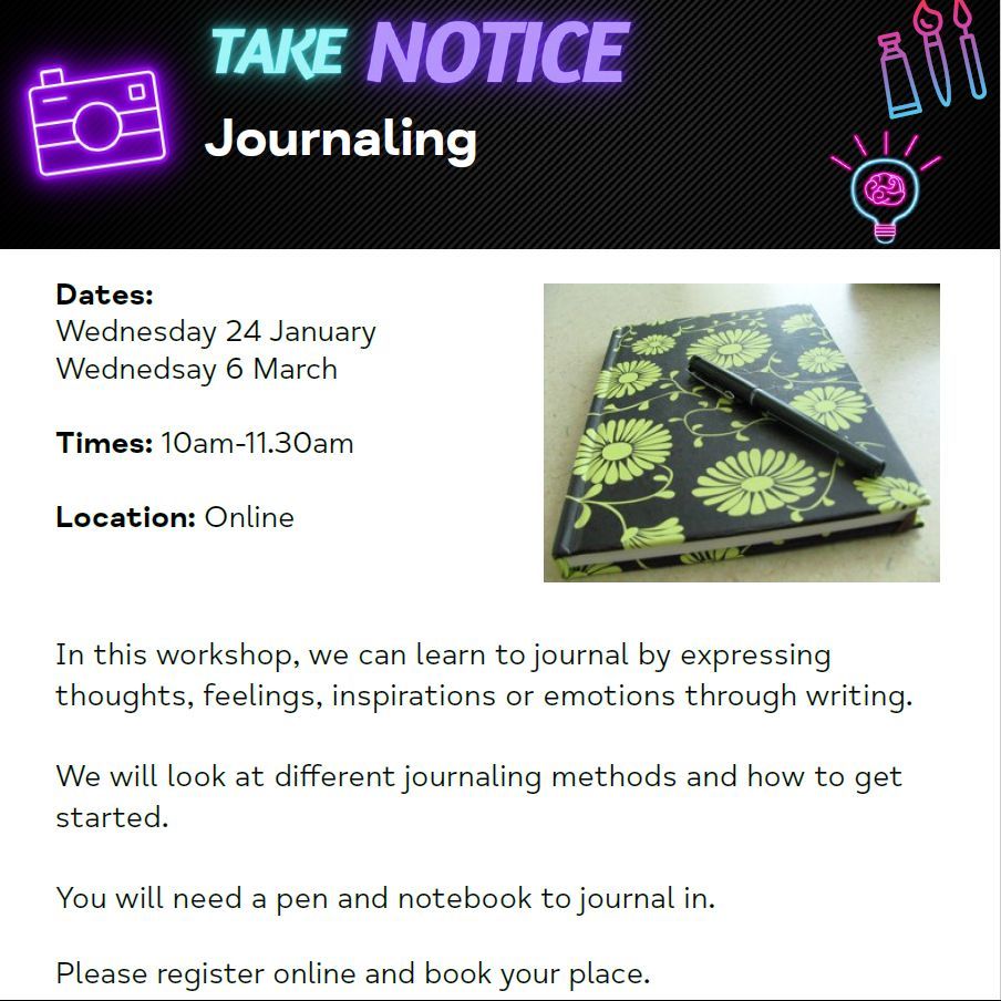 mindinbexley's tweet photo. Would you like to join our online #Journaling group?

It takes place on Wednesday 6 March at 10am. People who join the group will learn to journal by expressing thoughts, feelings, inspirations or emotions through writing.
Sign up at: https://t.co/P7gJGX365r
#bexley #bexleyheath https://t.co/tglsoiAzpk