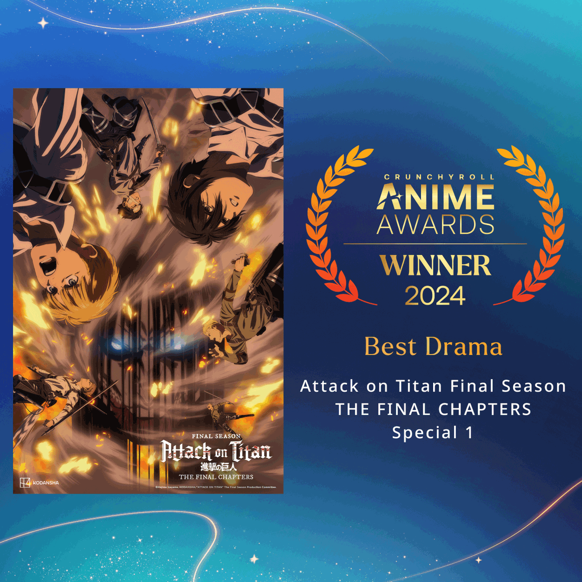 TheAnimeAwards's tweet photo. Every emotion was on full display with Attack on Titan Final Season THE FINAL CHAPTERS Special 1! A heartfelt congratulations on winning Best Drama! #AnimeAwards

✨ More: https://t.co/UWLN84bvZ6 https://t.co/TjKGru7ndj