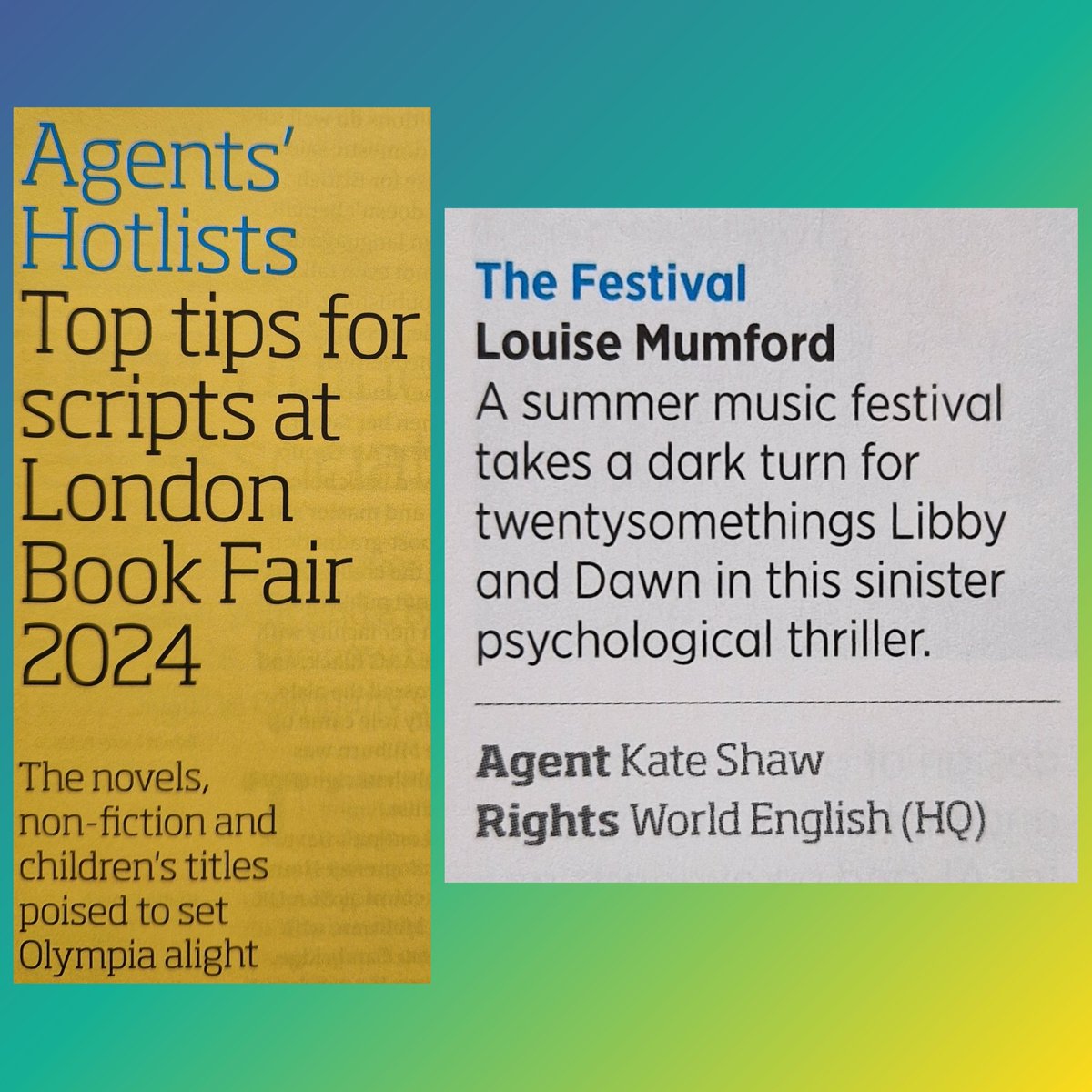 Lovely to see my new thriller (out 1st August) in the Agents' Hotlist for London Book Fair! Thank you to my marvellous agent @KateJShaw ❤️ (Title hasn't been officially announced yet so can we collectively agree WE HAVE SEEN NOTHING in that respect! 😂📚)