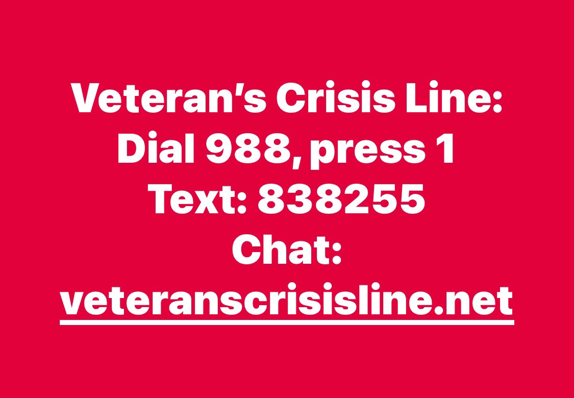 #22aDay #VeteranSuicide 
veteranscrisisline.net