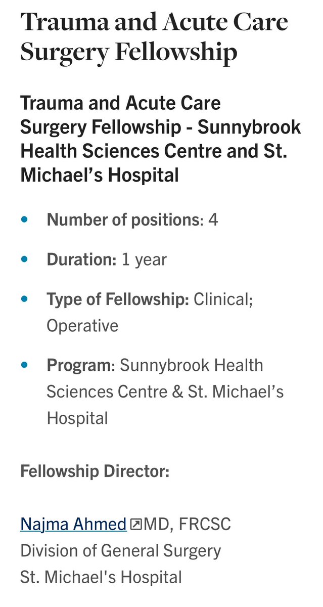 UofT Trauma (@uofttrauma) on Twitter photo Applications to our 2025-2026 Trauma and Acute Care Surgery Fellowship rotating through <a href="/Sunnybrook/">Sunnybrook Health Sciences Centre</a> and St. Michael’s Hospital <a href="/UnityHealthTO/">Unity Health Toronto</a> are now being accepted! Deadline June 1st.
surgery.utoronto.ca/trauma-and-acu…
<a href="/najmadoc/">Najma Ahmed</a> <a href="/acute_care_doc/">David Gomez</a> <a href="/CAGS_ACCG/">Cdn General Surgeons</a> <a href="/CAGS_Residents/">CAGS Residents</a> <a href="/CANUCSurg/">Canadian Collaborative on Urgent Care Surgery</a> Applications to our 2025-2026 Trauma and Acute Care Surgery Fellowship rotating through <a href="/Sunnybrook/">Sunnybrook Health Sciences Centre</a> and St. Michael’s Hospital <a href="/UnityHealthTO/">Unity Health Toronto</a> are now being accepted! Deadline June 1st.
surgery.utoronto.ca/trauma-and-acu…
<a href="/najmadoc/">Najma Ahmed</a> <a href="/acute_care_doc/">David Gomez</a> <a href="/CAGS_ACCG/">Cdn General Surgeons</a> <a href="/CAGS_Residents/">CAGS Residents</a> <a href="/CANUCSurg/">Canadian Collaborative on Urgent Care Surgery</a>
