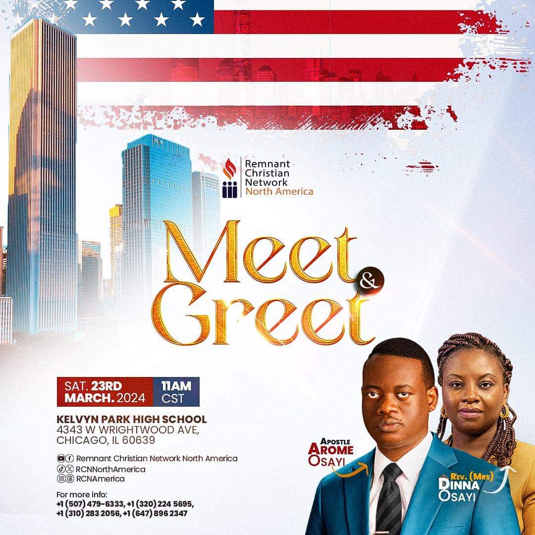 ApostleArome's tweet photo. The Omoge & I  are honoured to share fellowship with our brethren in North America for the first time. 

We trust the good Lord to rend the heavens and come down with notable signs, wonders and miracles to the glory of His majesty.

Do well to join us online and onsite. And by all means send in prayers.

@RCNNorthAmerica 
#ApostleAromeOsayi
#RevDinnaOsayi
#ApostleArome
#AromeOsayi
#RCNNAMeetandGreet