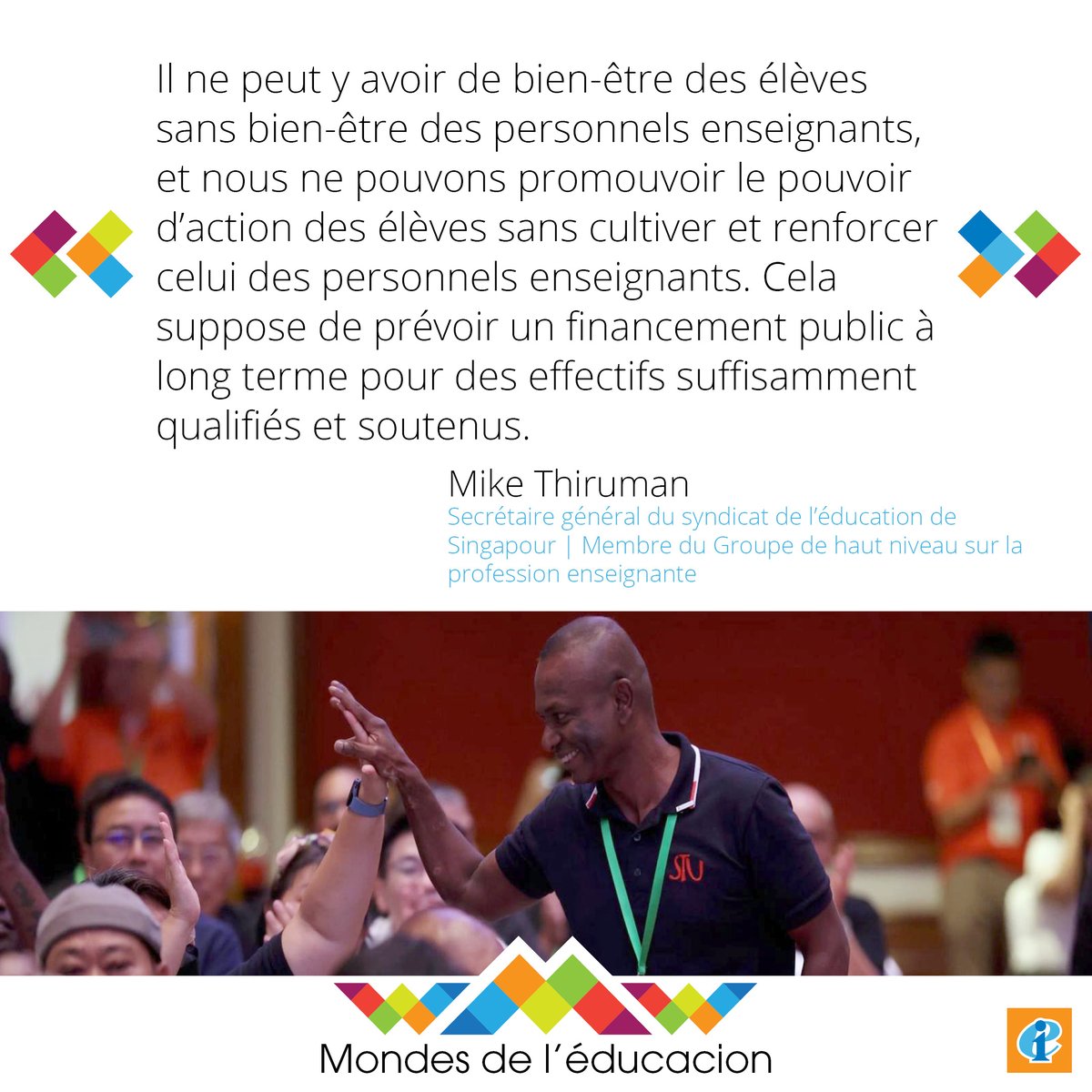 Le Groupe de haut niveau des Nations unies sur la profession enseignante a publié ses recommandations. Mike Thiruman revient sur sa participation et sur les possibilités d'une approche plus collaborative de l'élaboration des politiques éducatives. ➡️ eiie.io/3Tfn4Ng