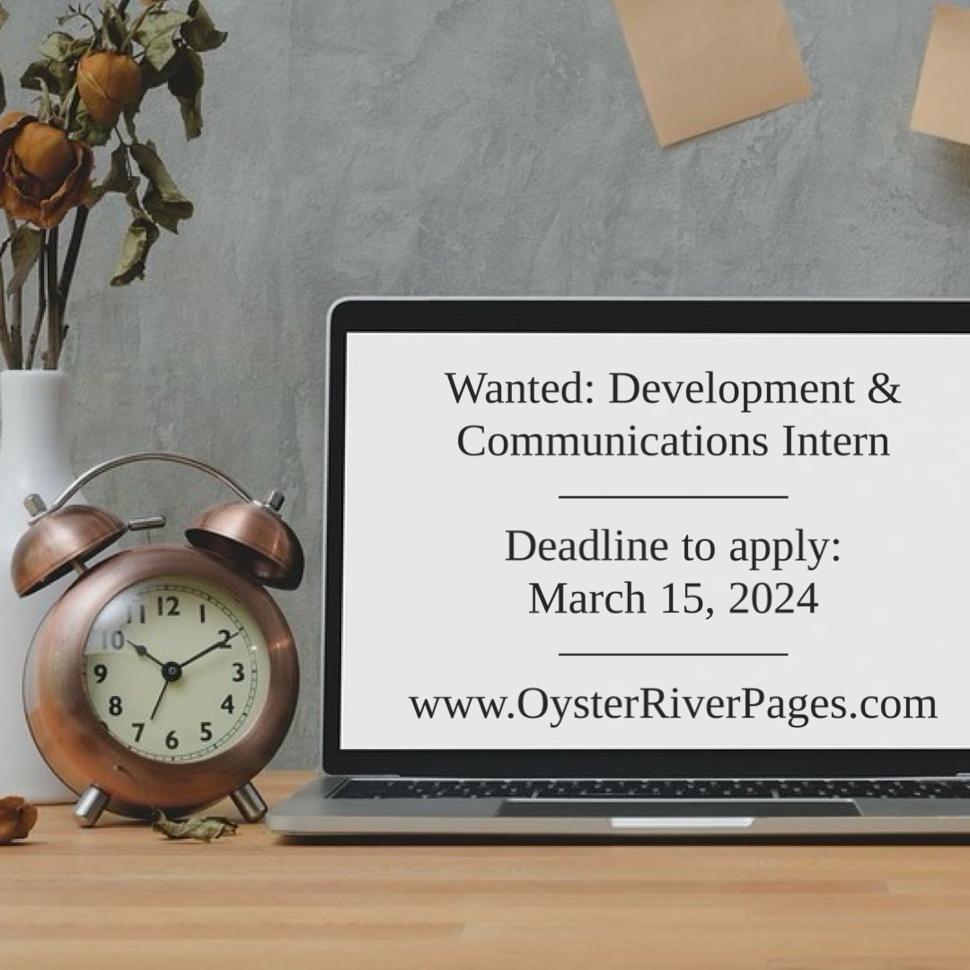 Join our team! We are seeking an inspired and responsible individual to serve as ORP’s Development & Communications Intern. The application deadline is March 15, 2024. See the link for details: oysterriverpages.com/development-an…