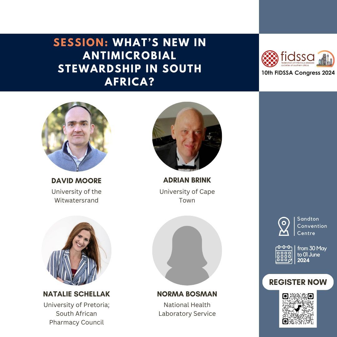 #FIDSSA2024 session on antimicrobial stewardship with David Moore, @ABpreservation, @NSchellack, Norma Bosman and others! 🎤 New SA febrile neutropenia guideline 🎤 AMS in primary care 🎤 AMS in general practice 🎤 The antibiogram as a vital AMS strategy