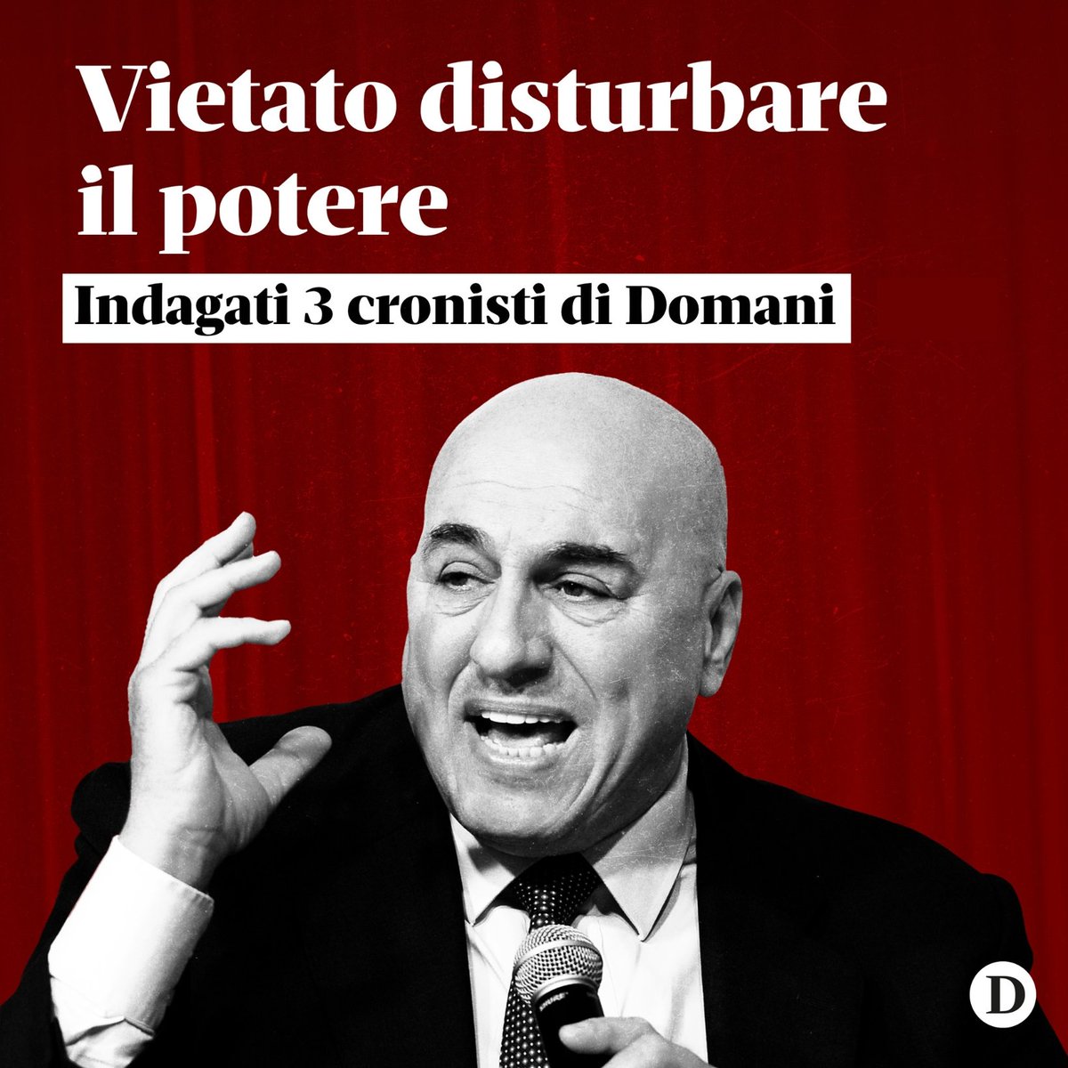 Domani (@domanigiornale) on Twitter photo 🔴 Vietato pubblicare notizie riservate (e vere) sul ministro #Crosetto, sui finanziamenti illeciti ai partiti, sul riciclaggio di mafiosi e lobbisti. Un monito a Domani e a tutta la categoria dei giornalisti 👉 bit.ly/3v0tkPm
<a href="/GiovanniTizian/">Giovanni Tizian</a> <a href="/Nellotro/">Nello Trocchia</a> <a href="/StefanoVergine/">Stefano Vergine</a> 🔴 Vietato pubblicare notizie riservate (e vere) sul ministro #Crosetto, sui finanziamenti illeciti ai partiti, sul riciclaggio di mafiosi e lobbisti. Un monito a Domani e a tutta la categoria dei giornalisti 👉 bit.ly/3v0tkPm
<a href="/GiovanniTizian/">Giovanni Tizian</a> <a href="/Nellotro/">Nello Trocchia</a> <a href="/StefanoVergine/">Stefano Vergine</a>