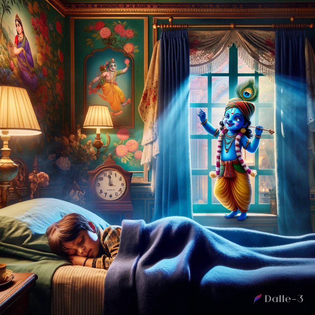 genxi_io's tweet photo. Sweet dreams interrupted by little Krishna's mischievous ways 🌙✨ #BedtimeAntics #SleepingInnocently #NaughtyKrishna #DreamingofAdventures #MagicalMoments #IncredibleIndia #SweetDreams #LittleTroublemaker #ChildhoodMemories #IndianMythology https://t.co/rxDZGCkFLv