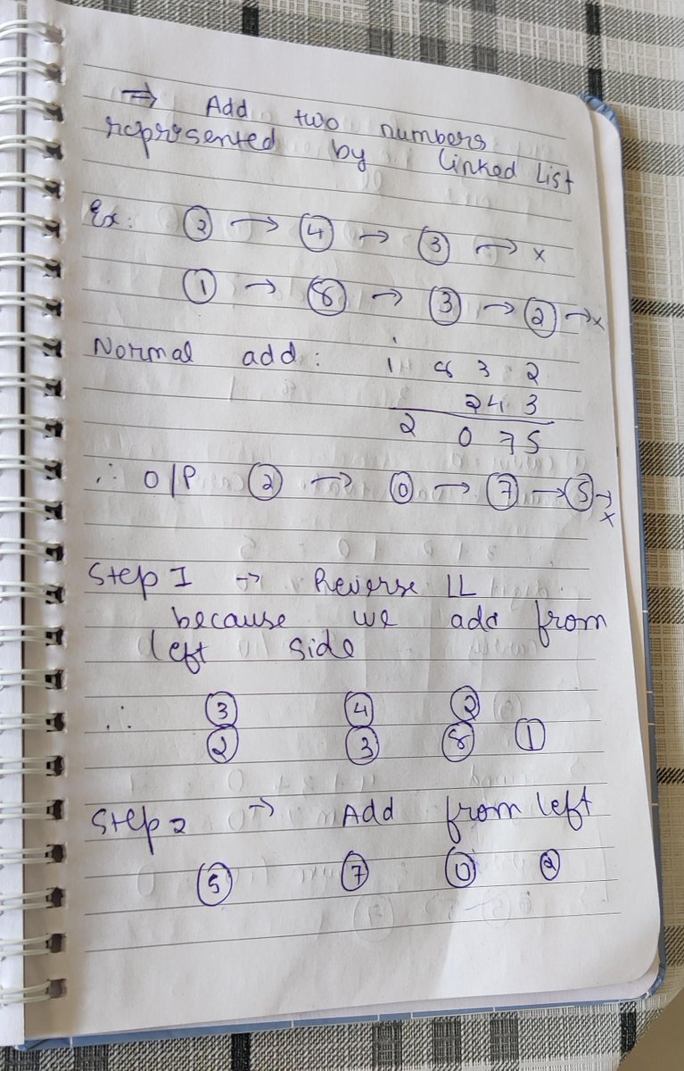codewithjerry0's tweet photo. Day 22 of #100DaysOfCode 
DSA ->  22. Add two numbers represented by - [Linked List]   
C++ Easy Solution  with notes 
#DSA #LinkedList #EasySolution #codewithjerry0 #lovebabbar
@lovebabbar3
@ezSnippet

Source Code -> https://t.co/uX4KGwjYgt https://t.co/64eT04Tdsx