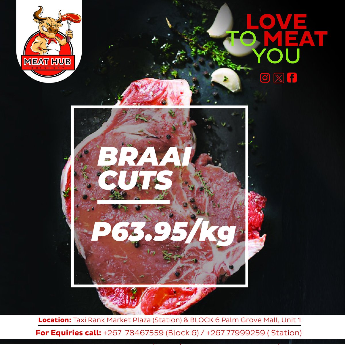 Get your money's worth with our braai cuts at just P63.95/Kg! Trust us, you don't want to be the host who serves up 'setokinyana' during the braai session. Be the topic of discussion in the group chat for all the right reasons! #BraaiSeason #QualityMeat #Meathubbw #bw #station