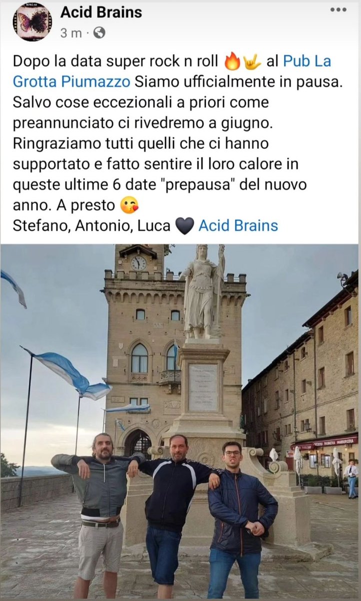 AcidBrains's tweet photo. Siamo ufficialmente in pausa. Salvo cose eccezionali a priori come preannunciato ci rivedremo a giugno. Ringraziamo tutti quelli che ci hanno supportato e fatto sentire il loro calore in queste ultime 6 date "prepausa" del nuovo anno. A presto 😘
Stefano, Antonio, Luca 🖤 https://t.co/Vevvi2VAVB