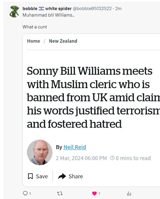 comms24_c24's tweet photo. Arrest Sonny Bill Williams. All Blacks scandal. Disband Islam. Demolish all Mosques. #Islam_cult_of_hate #SonnyBillWilliams #NewZealand #Gaza #hate #arrest #evil #Muslim #Muhammadan #Allah_is_Satan https://t.co/5JfYtC0qnI