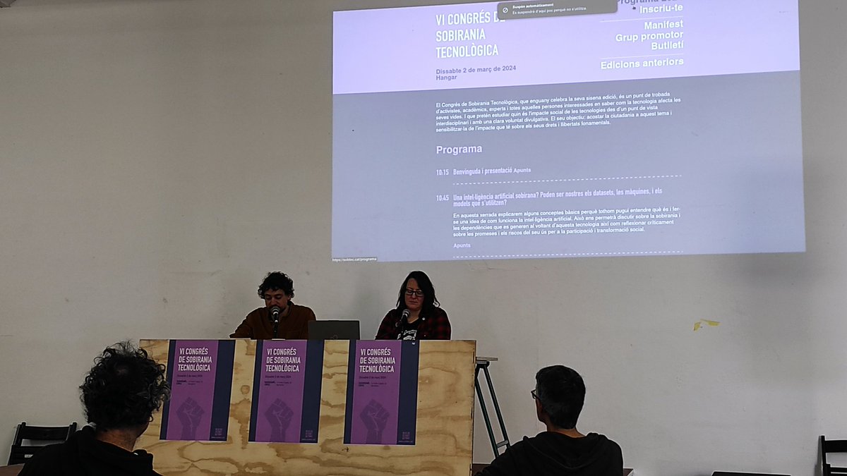 albertcarles's tweet photo. Començant, 4 anys després, el Congrés de Sobirania Tecnològica #sobtec2024 a @Hangar_org, tot el dia ple de xerrades i activitats. Passeu-vos-hi!! https://t.co/adlfUe0iJ1