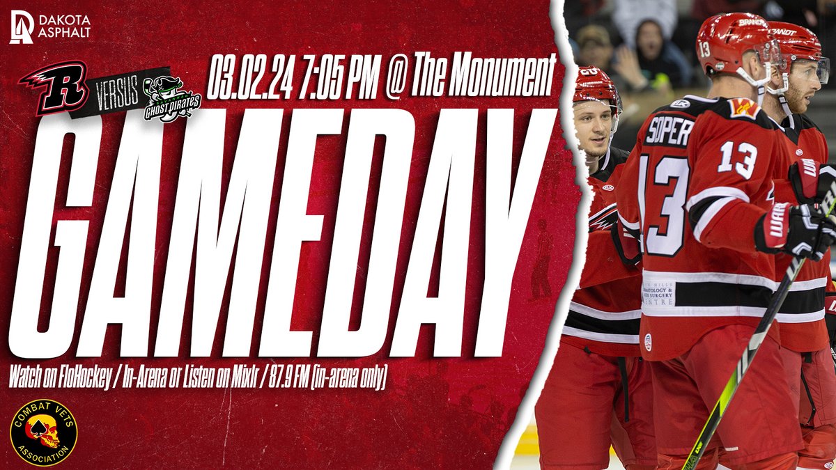 Rapid City Rush (@rapidcityrush) on Twitter photo Saturday night Rush hockey is dino-mite 🦖
🆚 <a href="/SavGhostPirates/">Savannah Ghost Pirates</a>
🕖 7:05 p.m.
📍 <a href="/TheMonumentRC/">The Monument</a>
🎟️ bit.ly/49tJMXp
💻 <a href="/FloHockey/">FloHockey</a> - flosports.link/3n9ucKg
🎧 <a href="/mixlr/">Mixlr</a> - mixlr.com/rapid-city-rush
🏒 South Dakota Combat Veterans Motorcycle Association
🚧 Dakota Asphalt LLC Saturday night Rush hockey is dino-mite 🦖
🆚 <a href="/SavGhostPirates/">Savannah Ghost Pirates</a>
🕖 7:05 p.m.
📍 <a href="/TheMonumentRC/">The Monument</a>
🎟️ bit.ly/49tJMXp
💻 <a href="/FloHockey/">FloHockey</a> - flosports.link/3n9ucKg
🎧 <a href="/mixlr/">Mixlr</a> - mixlr.com/rapid-city-rush
🏒 South Dakota Combat Veterans Motorcycle Association
🚧 Dakota Asphalt LLC