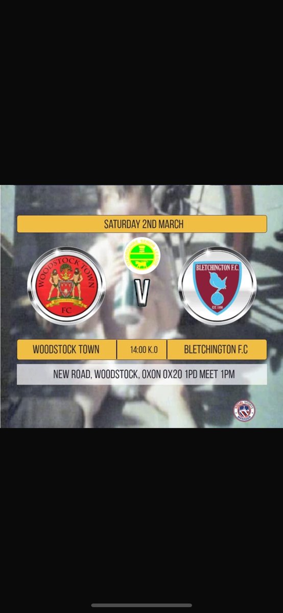 Bletchington FC (@bletchingtonfc) on Twitter photo GAME DAY! 🔥
Today we make the short trip over to our friends at <a href="/WoodstockTownFC/">Woodstock Town FC</a>! Kick off is at 2pm in another massive game for the lads in the fight against the drop!
UTB 💜 GAME DAY! 🔥
Today we make the short trip over to our friends at <a href="/WoodstockTownFC/">Woodstock Town FC</a>! Kick off is at 2pm in another massive game for the lads in the fight against the drop!
UTB 💜