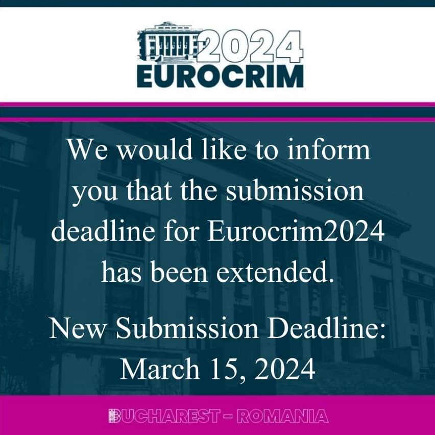 ‼️The deadline for abstract submission had been extended! Please note that, for organizational reasons, there will not be further extensions.For more information about the submission process, please visit: eurocrim2024.com/abstract-submi…