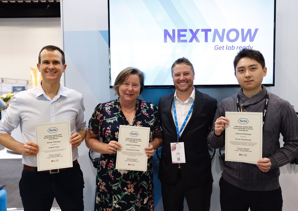 PathologyRCPA's tweet image. Congratulations to all our Roche Scientific E-Poster prize winners. These awards aim to support and promote education and research in #pathology across the disciplines. Huge thanks to @rochediaau  for sponsoring these awards.

#PathUpdate2024 #AnswersInAdelaide