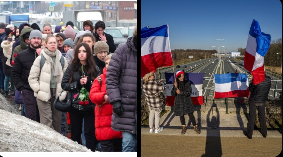 Op het ene plaatje zie je échte strijders die op durven te staat tegen een dictatoriaal regime in een land zonder (pers)vrijheid. 

Op het andere plaatje zie je:
- Gerard Gehaktstaaf
- Simon Schultenbräu
- Victor Vaccinatieschade
- Corrie Cash
- Hetkloptniet Henk