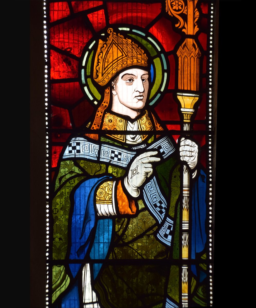 Today's the feast of St Chad, 7th Century abbot and bishop of Mercia. Here he is in glass by Harry Ellis Wooldridge for Powell & Sons, 1873 at Thursford, Norfolk.

Thursford: norfolkchurches.co.uk/thursford/thur…