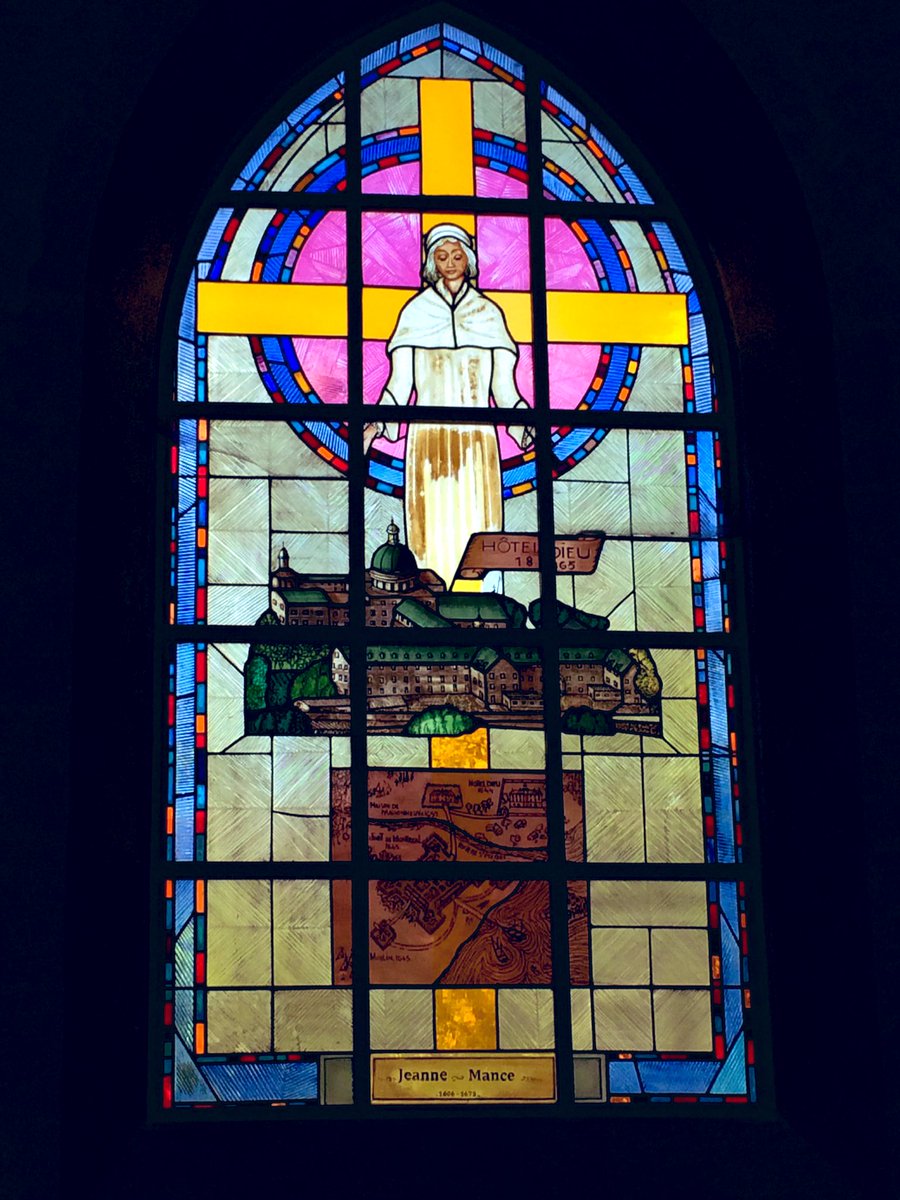 ElizabethTingle's tweet photo. Day 16 of crosses to Calvary. 

Window showing Jeanne Mance, one of a series of exceptional windows on the history of Christianity in Canada. Brouage church, France. https://t.co/v3w1OvTAUj