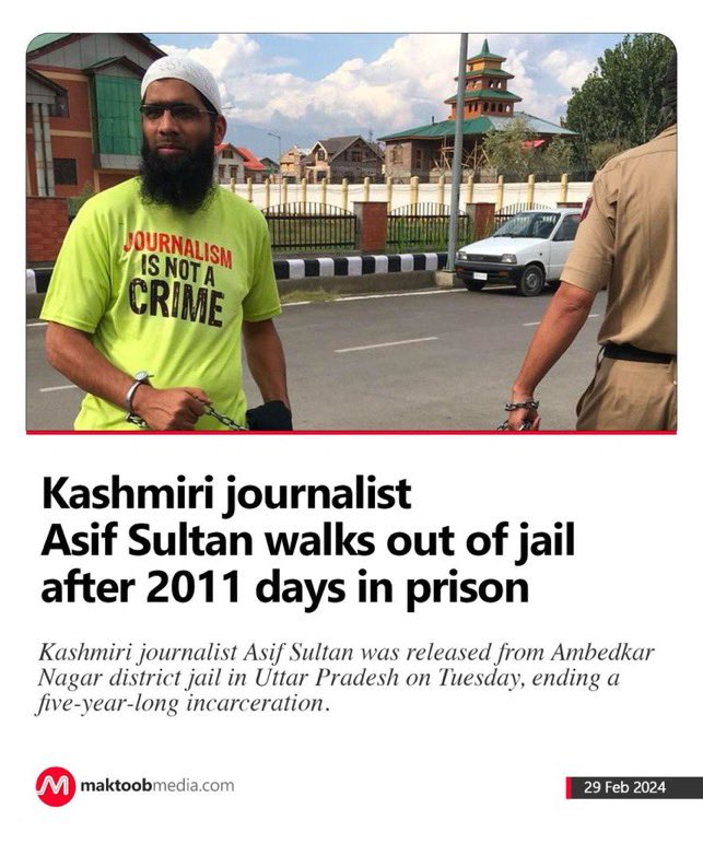 Kashmiri Journalist #AsifSultan Arrested Again Hours After Returning Home !!
This can only be explained as one of the results of the ongoing hatred against Muslims in India..
Yes, journalismis not a crime.

#IndianMuslimGenocide