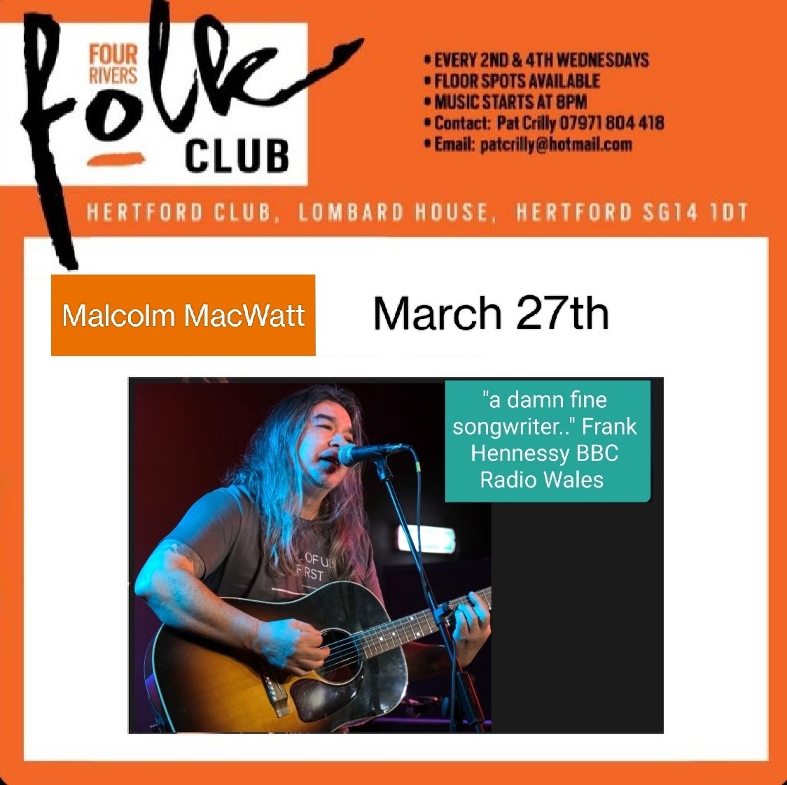 Looking forward to playing at the Four Rivers Folk Club in #Hertford on March 27th - hope to see you there 🎶 #folkmusic #americana #singersongwriter #folkshow #livemusic #gigs #music #acoustic #folksinger #rootsmusic #original #singer #guitarist #newalbum #scottishartist #folk