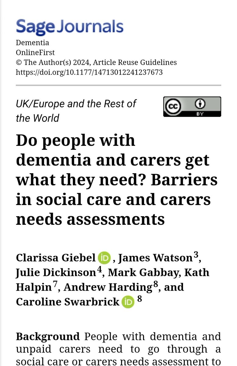 Do people with #dementia get what they need? Take a look at our latest (and one of the only pieces of) evidence on #socialcare needs assessments in dementia 🗞!

journals.sagepub.com/doi/10.1177/14…