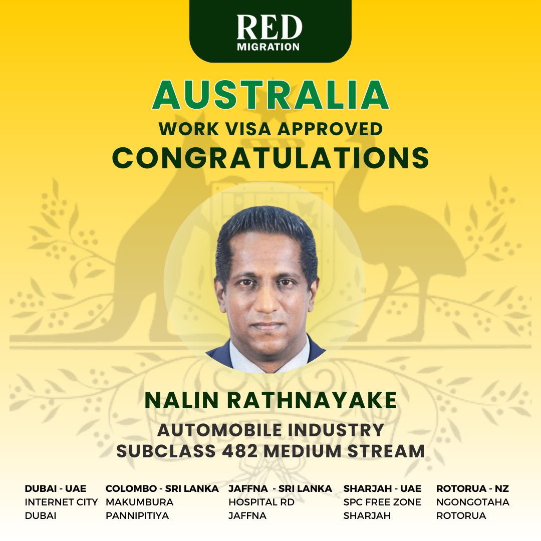 Congratulations Mr Nalin on your work visa approval to Australia 📷📷
#AustraliaWorkVisa #VisaApproval #SkilledWorkerVisa #AustralianImmigration #WorkinAustralia #VisaSuccess  #CareerInAustralia #SkilledMigration #AustralianWorkOpportunities #WorkVisaApproval #AustraliaJobs