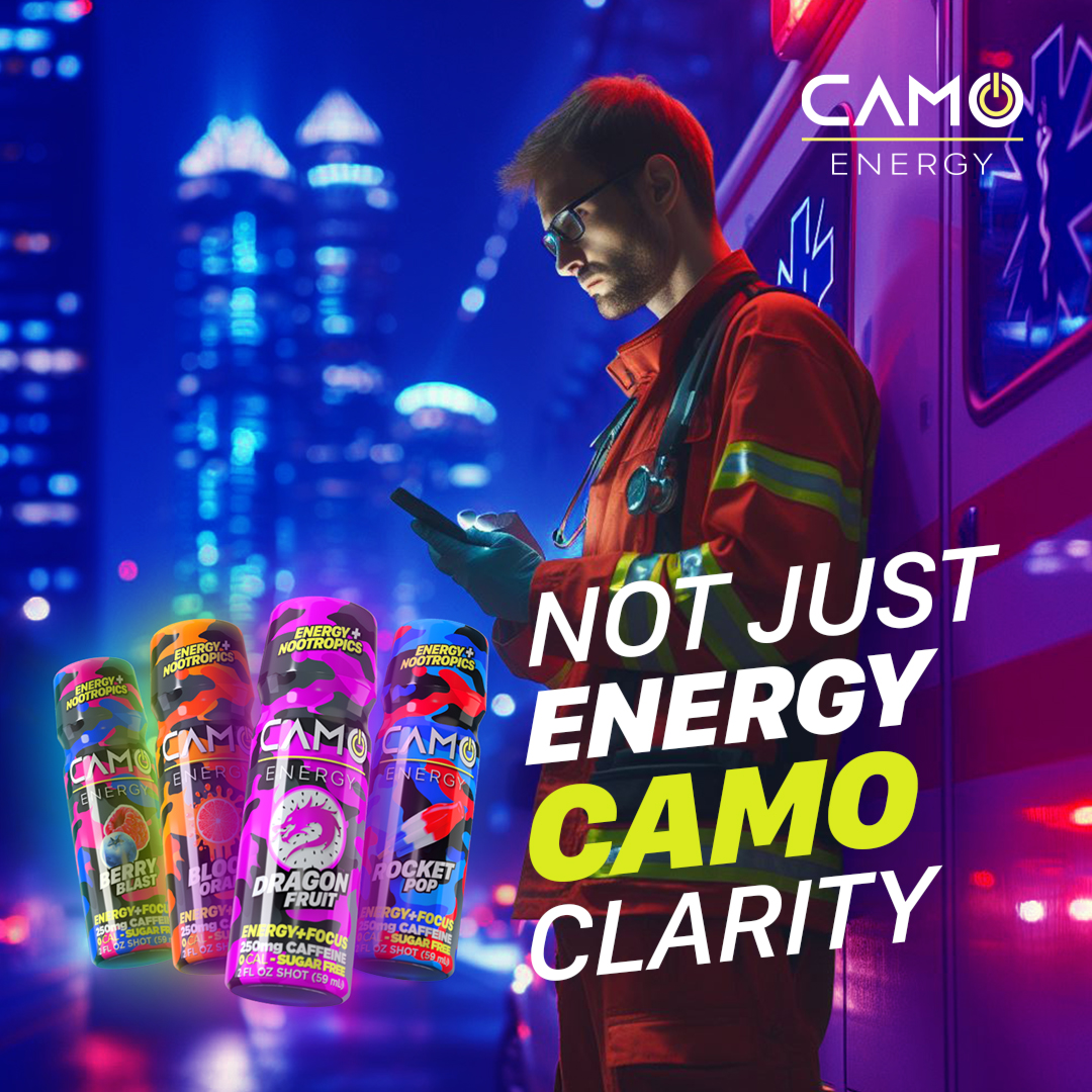CamoEnergy's tweet image. For those who work through the night to keep us safe, dependable energy isn't optional—it's essential. 
Make the switch to CAMO and experience the difference of not just energy, but endurance for those long nights.
#EMSNightShift #DependableEnergy #CAMOClarity #HeroFuel