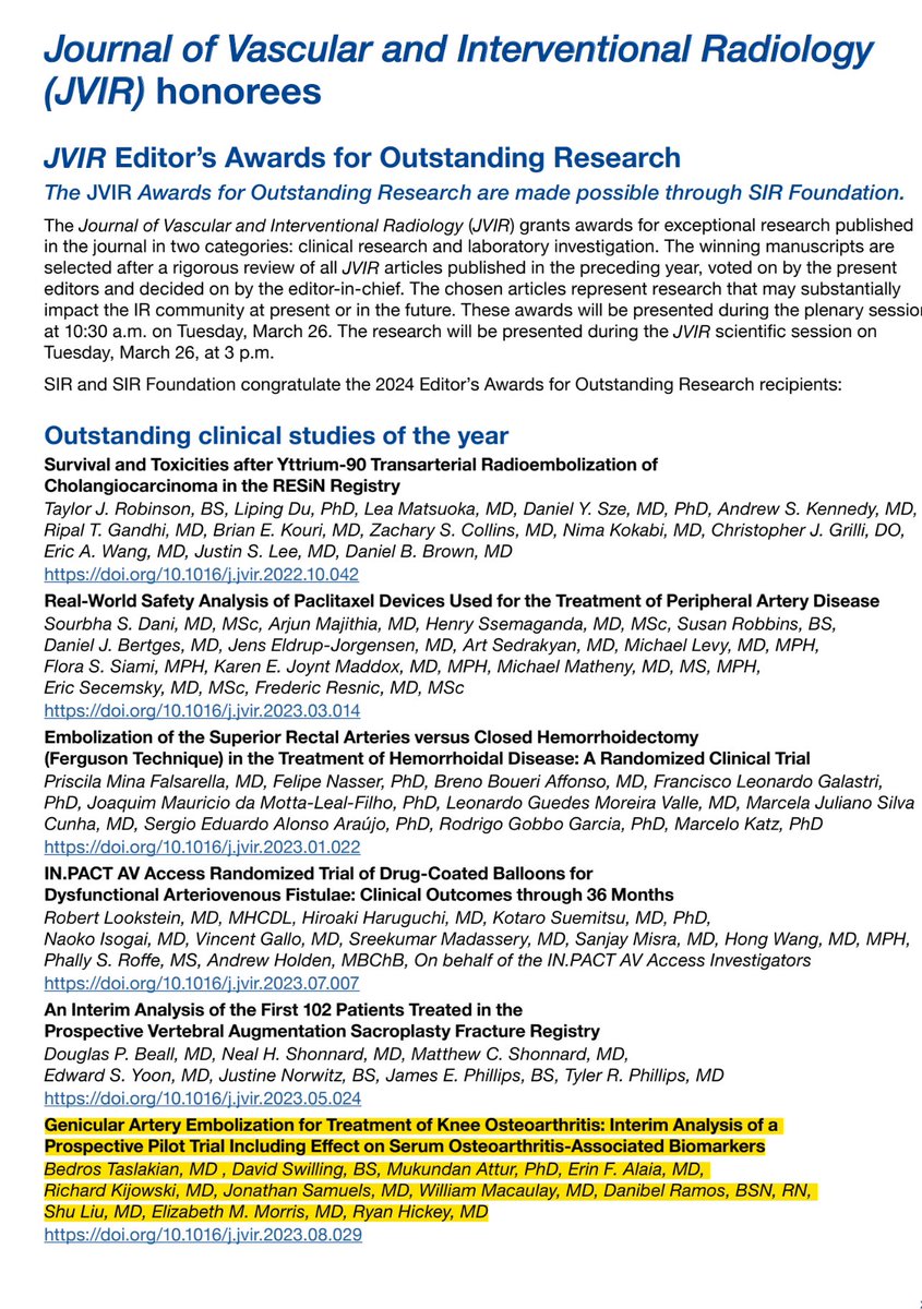 Bedros Taslakian, MD, EBIR-EV, FCIRSE, FAHA (@btaslakianmd) on Twitter photo Great honor to receive the prestigious JVIR Editor’s Award for Outstanding Research on #GAE at #SIR24SLC
Thanks to all co-authors <a href="/erinalaia/">Erin Alaia</a> <a href="/SwillingDavid/">David Swilling</a> and the tremendous support of our colleagues & staff <a href="/nyuVIR/">NYU VIR</a> <a href="/NYURadRes/">NYU Radiology Residency</a> <a href="/NYUImaging/">NYU Langone Health Department of Radiology</a> Great honor to receive the prestigious JVIR Editor’s Award for Outstanding Research on #GAE at #SIR24SLC
Thanks to all co-authors <a href="/erinalaia/">Erin Alaia</a> <a href="/SwillingDavid/">David Swilling</a> and the tremendous support of our colleagues & staff <a href="/nyuVIR/">NYU VIR</a> <a href="/NYURadRes/">NYU Radiology Residency</a> <a href="/NYUImaging/">NYU Langone Health Department of Radiology</a>