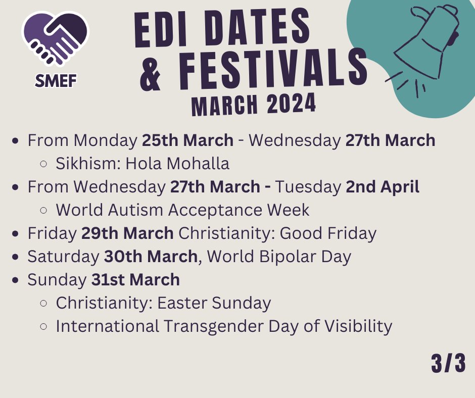 📆✨ Mark your calendars for a month full of celebration and awareness! Let's embrace diversity and champion inclusion. Here are some significant dates and festivals promoting Equity, Diversity & Inclusion.🌍🌈 #EDI #DiversityCelebration #InclusionAwareness #EquityNow🌐🤝