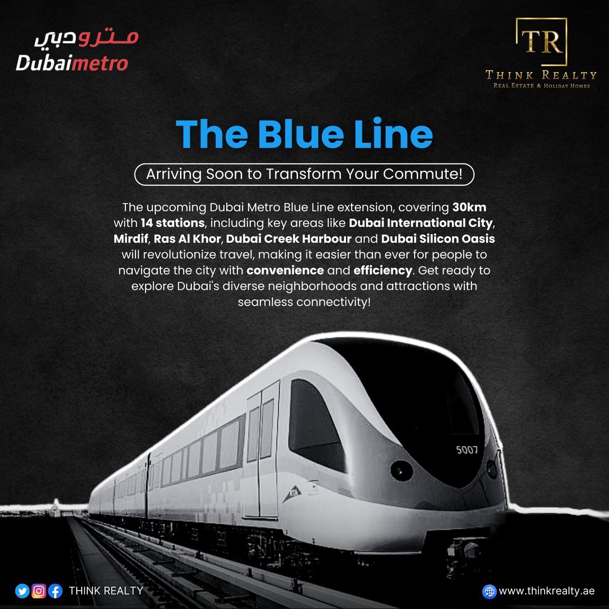 ThinkRealtyRE's tweet photo. Great news for Dubai residents and tourists! 🚇
Get ready for smoother journeys ahead as the Metro Blue Line makes its way, connecting key areas across the city. 

You Think, We Make It Reality.

#ThinkRealty #metro #dubaimetro #metrodubai #updates #news #latest #dubainews #uae https://t.co/bSDsqmiFZk