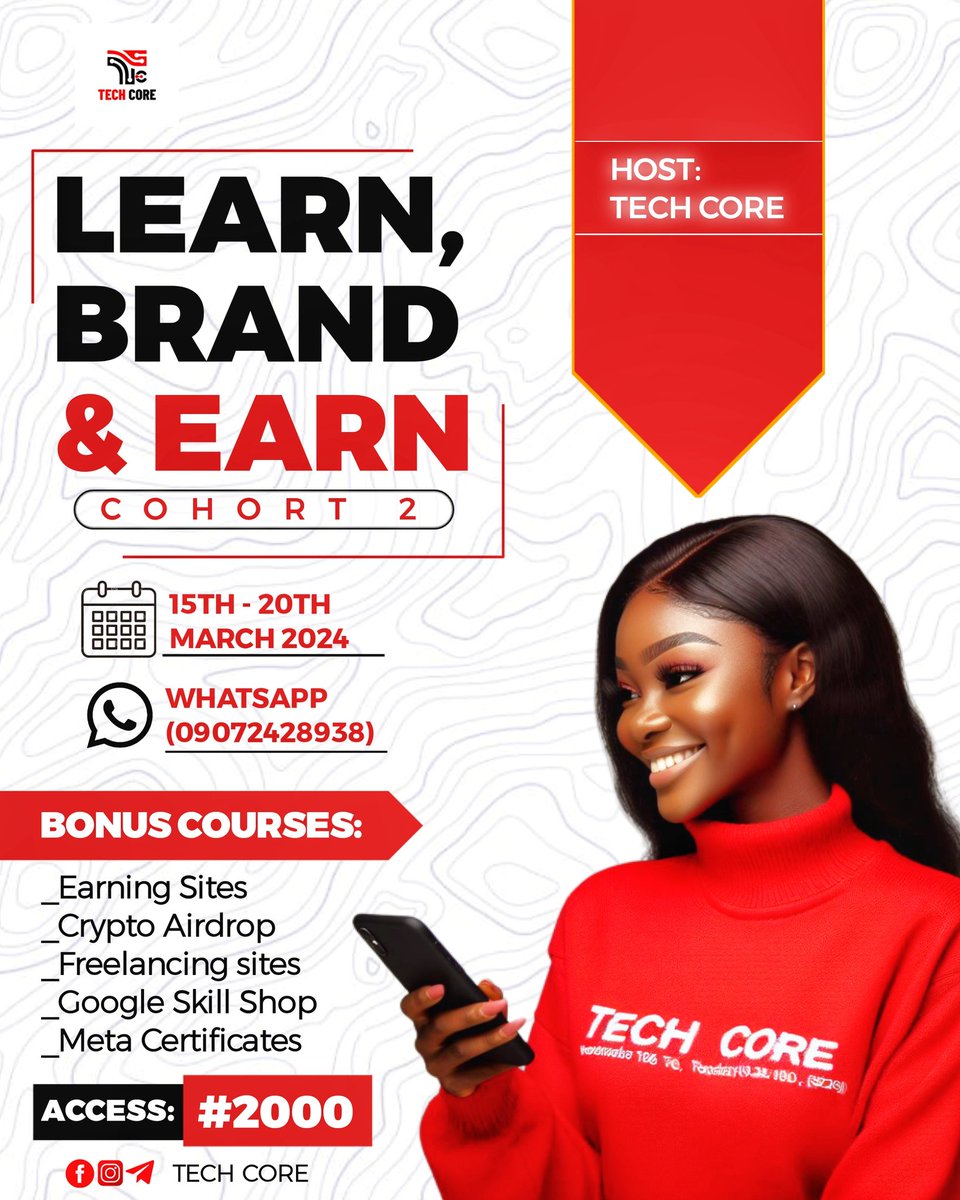 OfficialOma8's tweet image. Hey @followers
It's the weekend and TECH CORE is bringing this awesome class to your timeline.
Imagine an extra vast lesson on LEARNING, BRANDING and EARNING in your business...
5 intellectually packed BONUS COURSES..
SEE THE FLYER FOR MORE
#TechCore
#JoinOurTelegramChannel