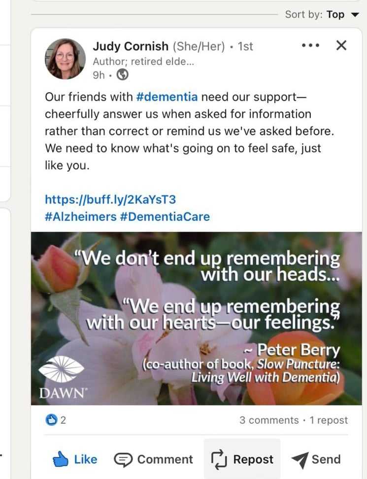 Thanks @JudyCornishDAWN for taking one of @PeterBe1130's thoughts & using it to illustrate a point. I really like Judy's approach to dementia care @theDAWNmethod so it feels a great honour! Do check her out if you haven't yet done so #dementia #EmotionalIntelligence
