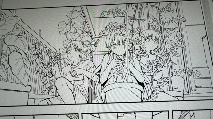 めっちゃ時間かかる🌱線画。16p+αやっぱり4日くらいかかってしまう。。。野菜にも愛込めて描いてるよ🍅 