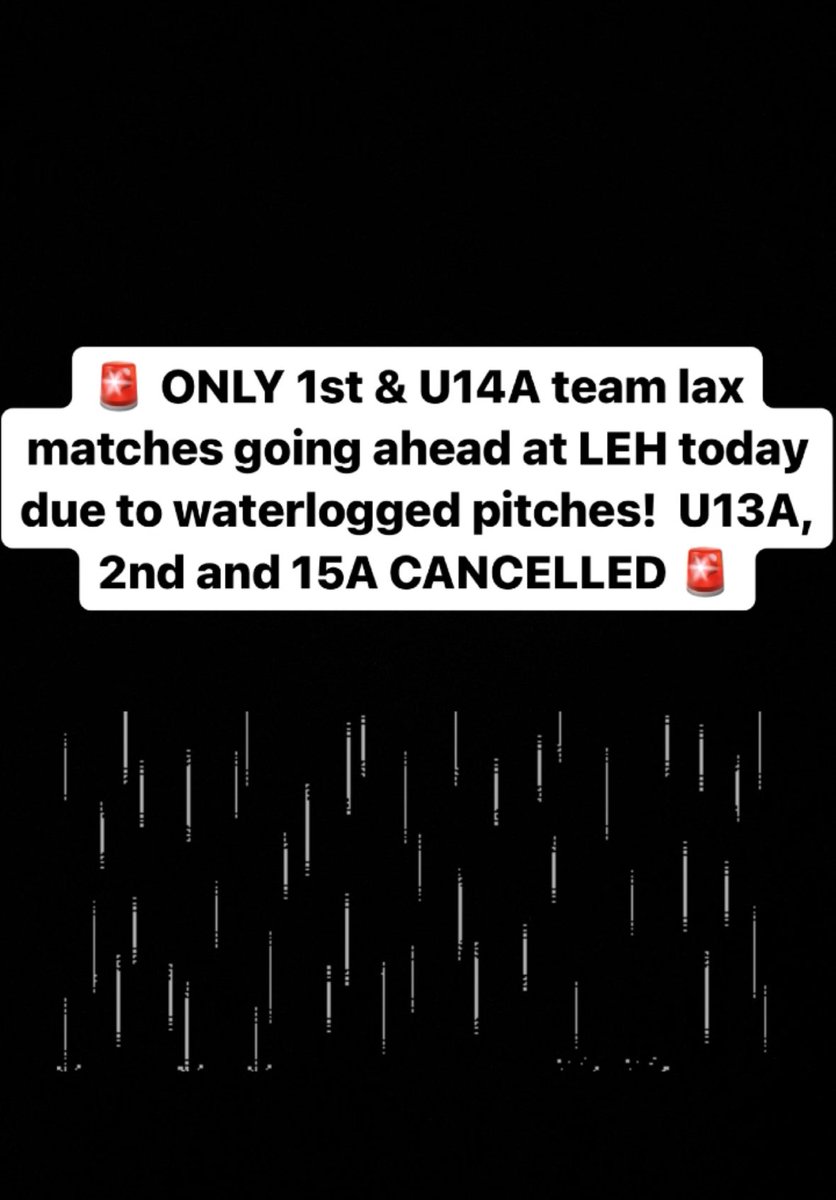 U15A, U13A and 2nd team matches cancelled today at LEH due to further pitch reductions. 1st and U14A still going ahead 🥍 ☔️