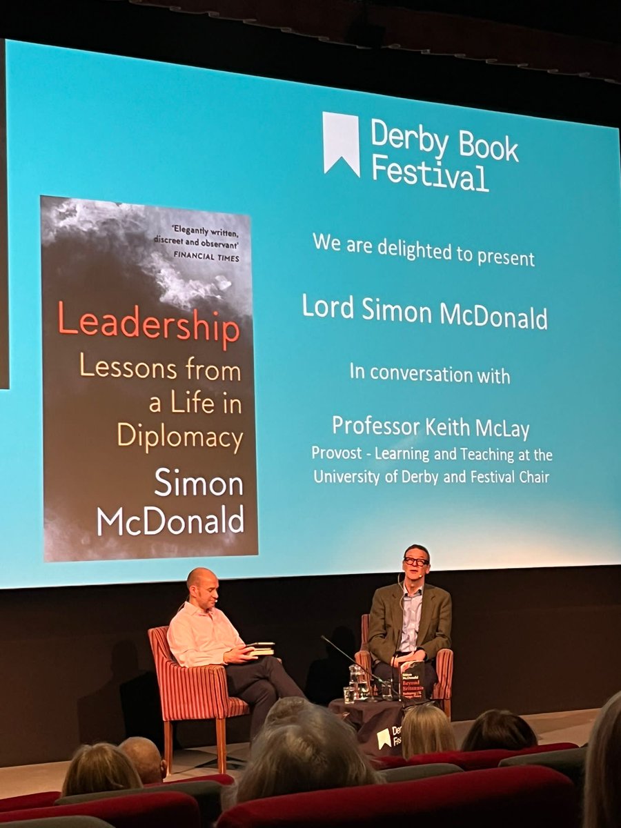 What a fantastic evening at @derbyquad with @SimonMcDonaldUK discussing Foreign Policy with @ProfKeithMclay.
